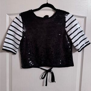 Zara Black Sequin Top with Striped Detail